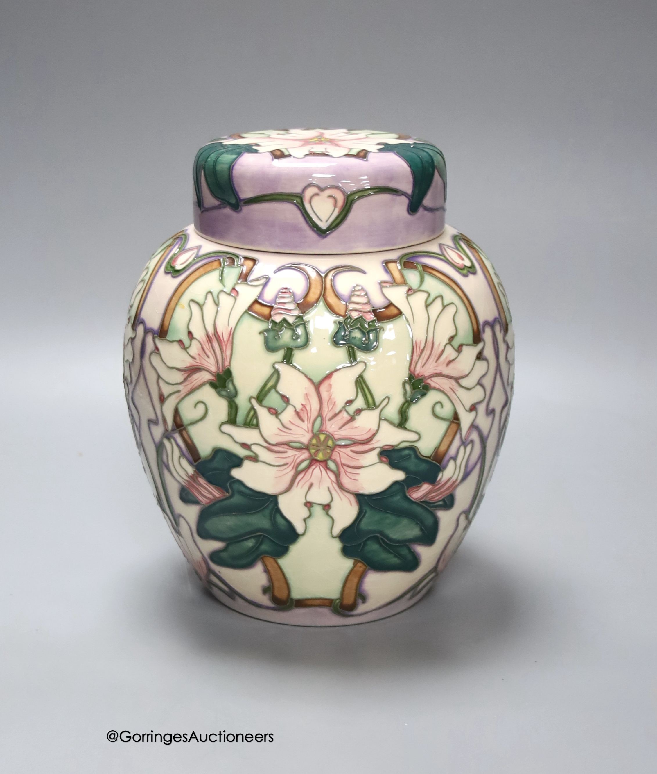 A Moorcroft floral ginger jar, Moorcroft Collectors Club 2017, signed by Nicola Slaney, height 20cm